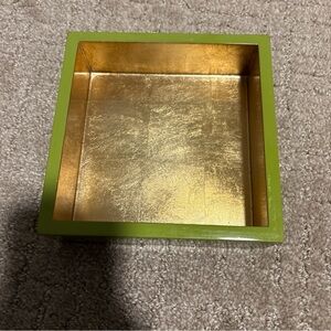 Caspari Lacquer Cocktail Napkin Holder Sage/ Gold  5x5 Interior